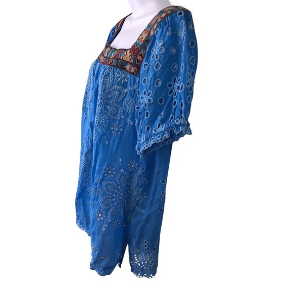 JOHNNY WAS Blue HAPPY SIA Square Neck Eyelet Blouse Eyelet Lace Medium - Picture 4 of 11